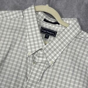 Paul Fredrick Dress Shirt Mens 20-36 White Gray Excellent Cotton Pinpoint Grid